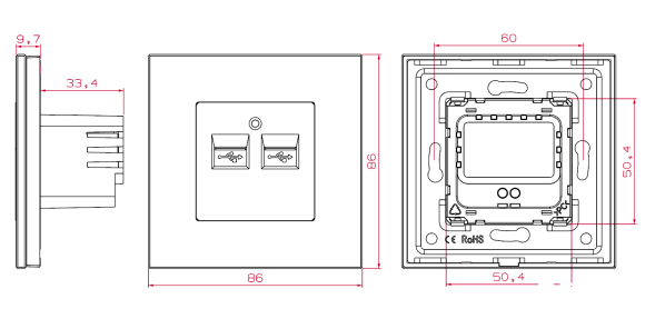 USB-розетка 5V/3,1А. (19Вт, быстрая зарядка). Черный. Алюминий
