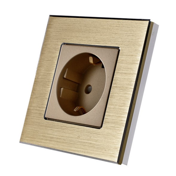 Розетка 220Вт, со шторками и заземлением. Золотой. Алюминий