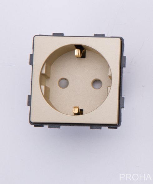 Модуль-розетка 220В, Со шторками и заземлением. Золотой