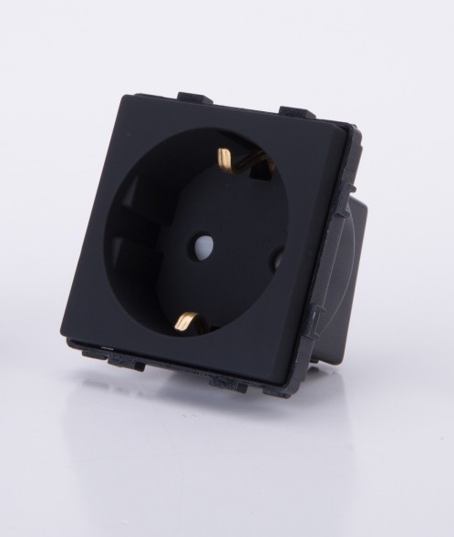 Модуль-розетка 220В, Со шторками и заземлением. Черный