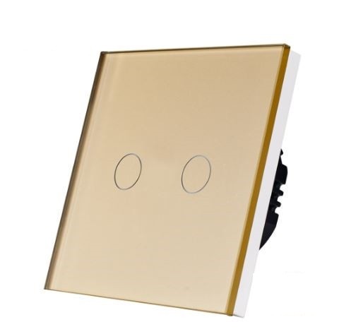 Выключатель сенсорный. Двухклавишный. Золотой. Стекло