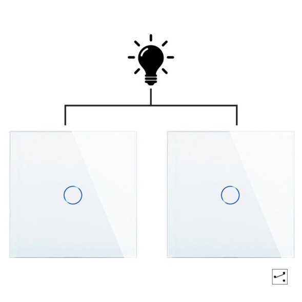 Выключатель проходной, сенсорный, одноклавишный. Белый. Стекло