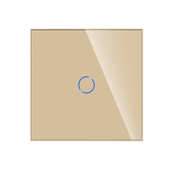 Выключатель проходной, сенсорный, одноклавишный. Золотой. Стекло