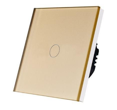 Выключатель проходной, сенсорный, одноклавишный. Золотой. Стекло