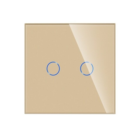 Выключатель проходной, сенсорный, двухклавишный. Золотой. Стекло