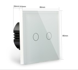 Выключатель проходной, сенсорный, двухклавишный. Белый. Стекло
