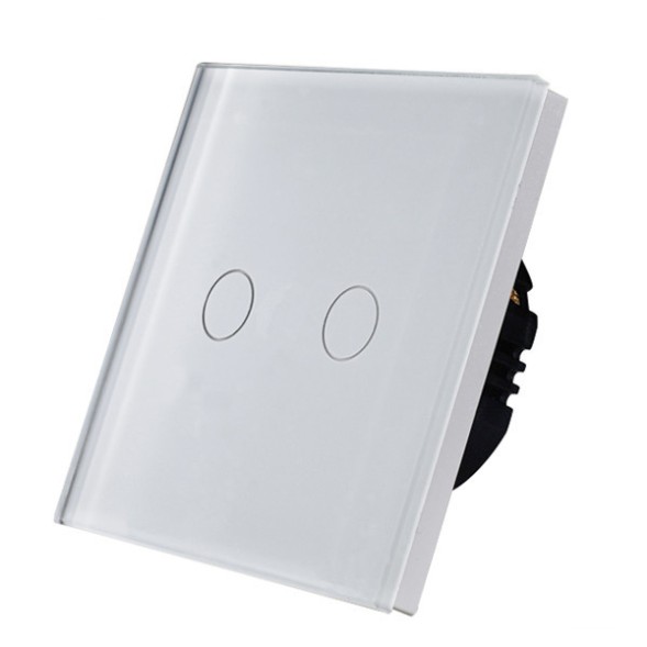 Выключатель, сенсорный, двухклавишный. Белый. Стекло