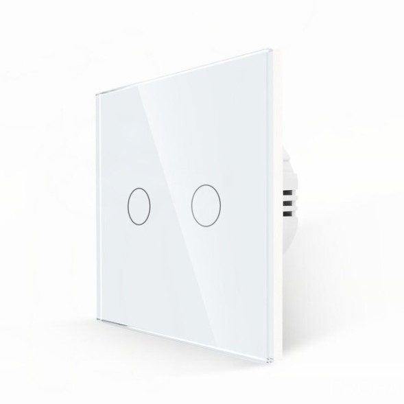 Выключатель, сенсорный, двухклавишный. Белый. Стекло