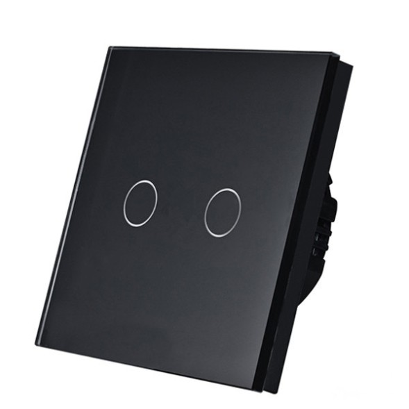 Выключатель сенсорный. Двухклавишный. Черный. Стекло