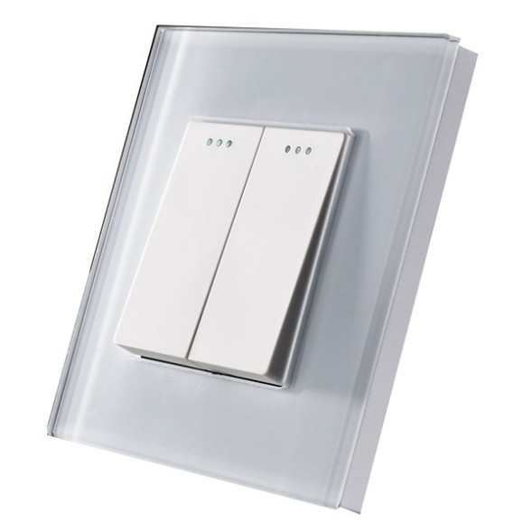 Двухклавишный выключатель. Белый. Стекло