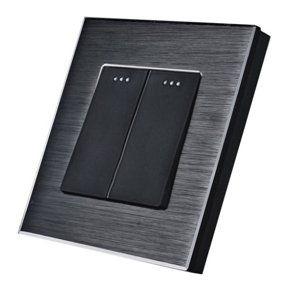 Двухклавишный выключатель. Черный. Алюминий