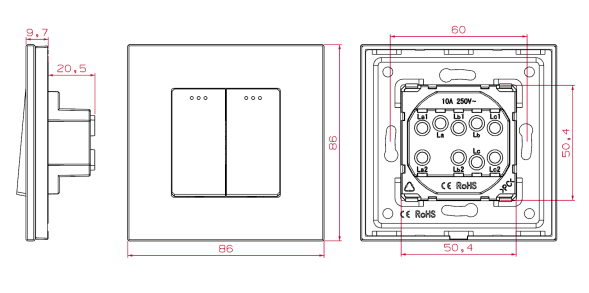 Двухклавишный выключатель. Золото. Алюминий
