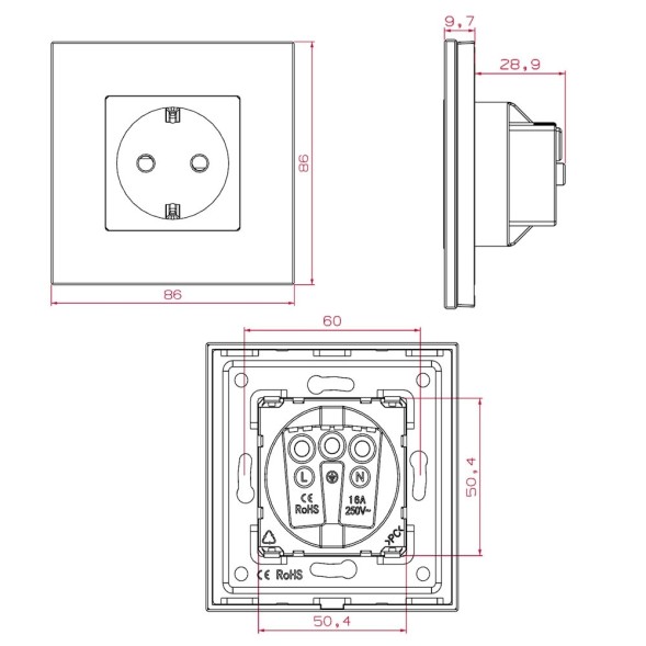 Розетка 220Вт, со шторками и заземлением. Серебристый. Алюминий